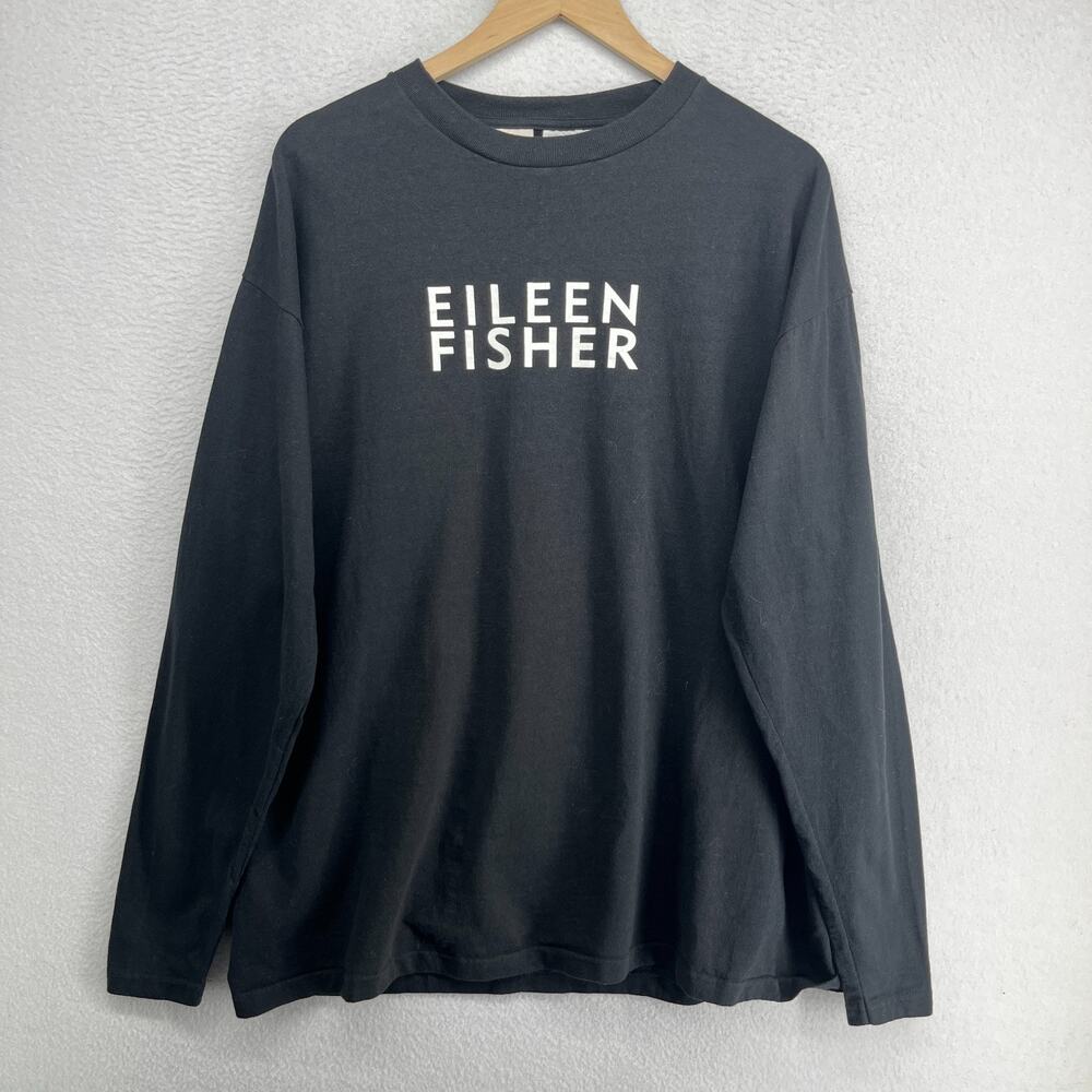 EILEEN FISHER NEW YORK Shirt Men XL Cotton Jersey Crewneck Long Sleeve Black VTG